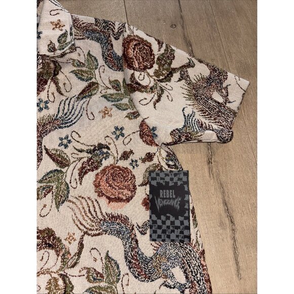 REBEL VENGEANCE Tapestry Floral Dragon Multicolor MOTO WOVEN SHIRT JACKET M NWT - Picture 3 of 5
